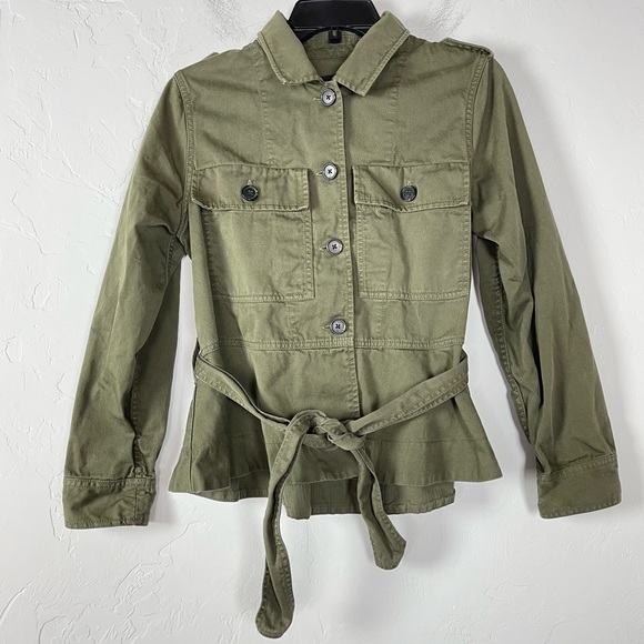 J. Crew Jackets & Blazers - J Crew Jacket Cropped Fatigue Army Green Jean Pocket Front Button Down Peplum